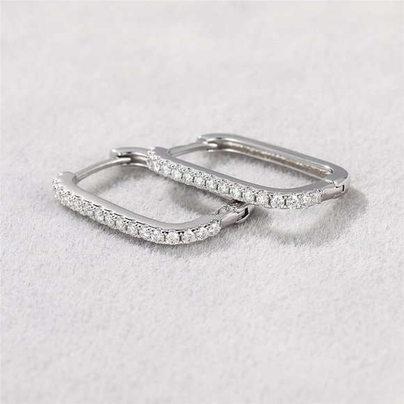 1.8 mm Moissanite Diamond Pave Rectangular Huggie Hoop Earrings NEW - Picture 5 of 11